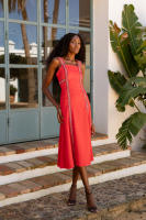 Vestido Mesina Midi, Color Rojo, Tejido Rústico, Cremallera Invisible, Con Detalles, Vestidos de Invitada de Boda o Eventos Especiales, Diseño Elegante, de Fiesta, Entallado, Favorecedor - Cayma Closet - details 2