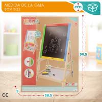 WOOMAX - Caballete infantil con pizarra de madera, doble cara para escribir y dibujar, mide 40x36,5x68 cm, incluye tizas, borrador y rotulador negro, pizarra educativa de pie para pequeños artistas, recomendada a partir de 3 años, con certificación FSC - details 5