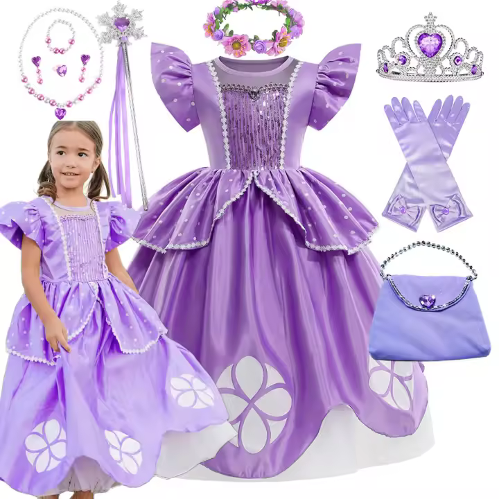 Vestido De Cumpleaños Para Niña Little Princess Sophia Frock Fancy Con Cuerpo De Lentejuelas Y Manga Volante Estilo Europeo Y Americano Para Todas Las Estaciones - 1