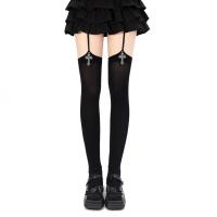 Medias De Rodilla Alta Para Mujer Color Sólido Con Decoración De Cruz Estilo Lolita Cosplay Gótico Finas Y Transpirables - details 0