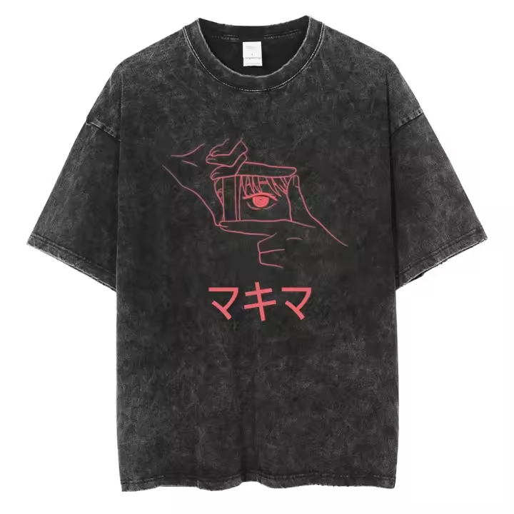 Camiseta Oversize Vintage De Anime Chainsaw Hip Hop Para Hombre Negro Suéter Casual Manga Corta Estilo O-Neck Unisex - 1