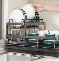 Estante De Secado De Platos Ajustable Con Borde De Drenaje Para Encimera De Cocina Y Almacenamiento Sobre El Grifo Organizador Con Portajuguetes Material De Acero Inoxidable Estilo Moderno - details 1