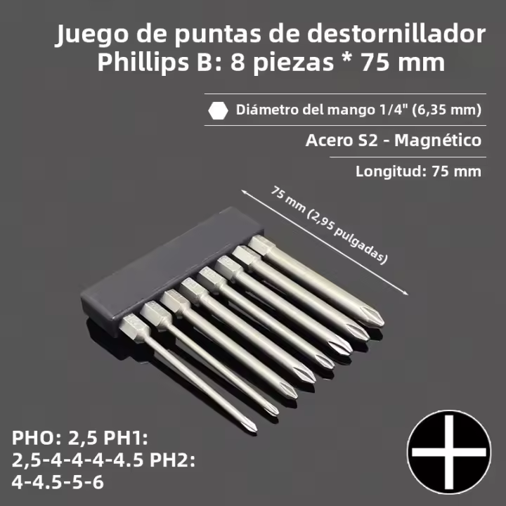 Juego De Puntas De Destornillador Magnéticas Phillips PH00 PH1 PH2 Acero De Aleación Herramientas Manuales De Hexágono 50/75/100/150mm - 1
