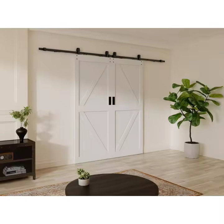 Vente-unique - Puerta corredera doble vista - Madera y MDF - blanco - 2 x Alt. 205 x 93 cm - NEFARA - 1