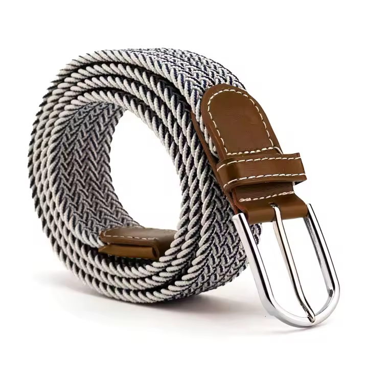 CINTURONTOP Cinturón Trenzado de Tela Elástico Ajustable Blanco y Azul 110 Cm - 1