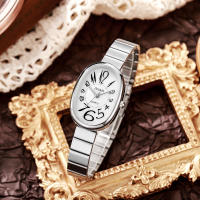 Reloj De Pulsera De Cuarzo Para Mujeres Con Dial Ovalado De Escala Numérica Árabe Estilo Bambú Y Correa De Acero Resistente a La Humedad - details 1