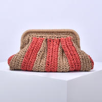 Bolso De Noche Hecho a Mano De Paja Bolso De Mano Estilo Casual Con Patrón Rayado Bolsa De Viaje Para Fiesta Y Vacaciones - details 5