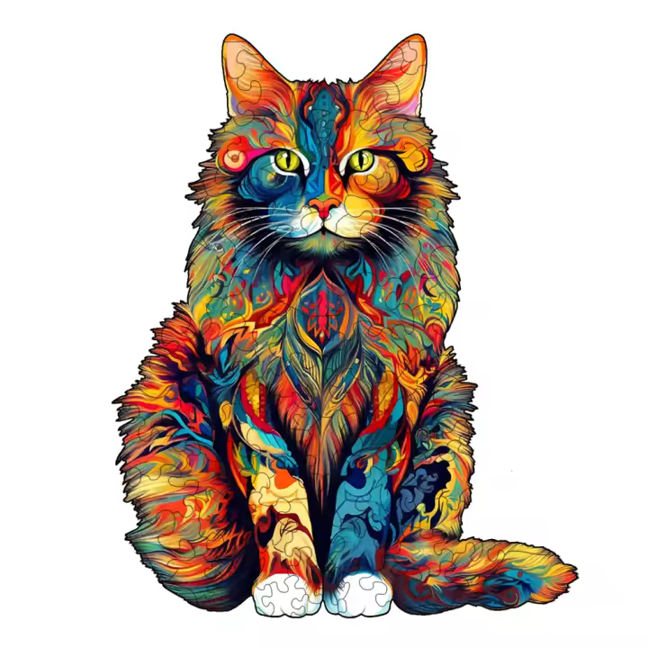 Puzzle De Madera Colorido Con Gato Desafío Cerebral Regalo Perfecto Para Cumpleaños Y Fiestas Juego De Rompecabezas Animal Para Adolescentes Y Adultos - 1