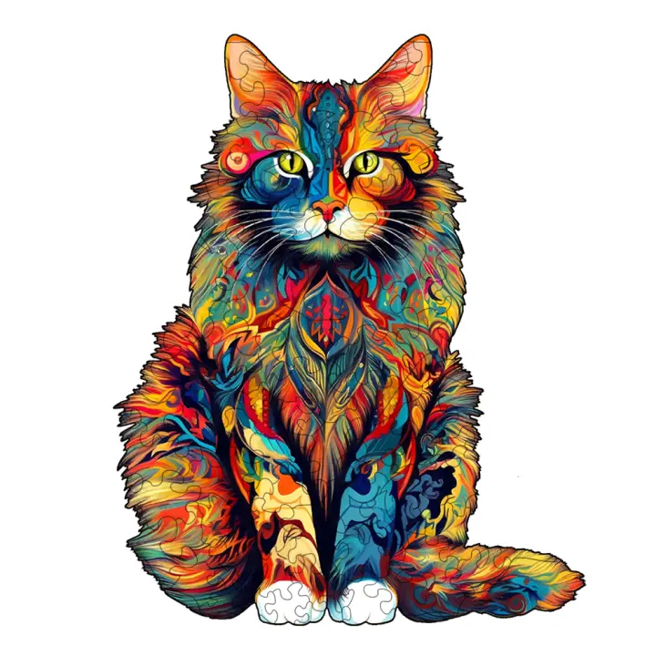 Puzzle De Madera Colorido Con Gato Desafío Cerebral Regalo Perfecto Para Cumpleaños Y Fiestas Juego De Rompecabezas Animal Para Adolescentes Y Adultos - 1