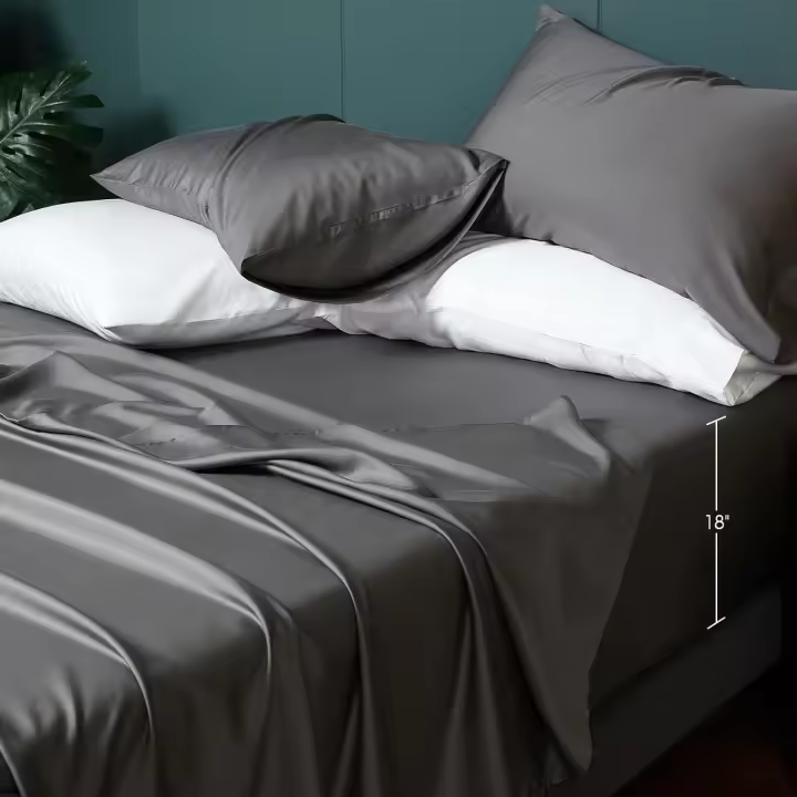 Sábanas de Tencel de Eucalyptus tamaño Queen, sábanas de Bolsillo profundo de 18 pulgadas, sábanas refrescantes para quienes dueermen con Calor, sábanas de lujo de Lyocell gris suave y sedoso - 1