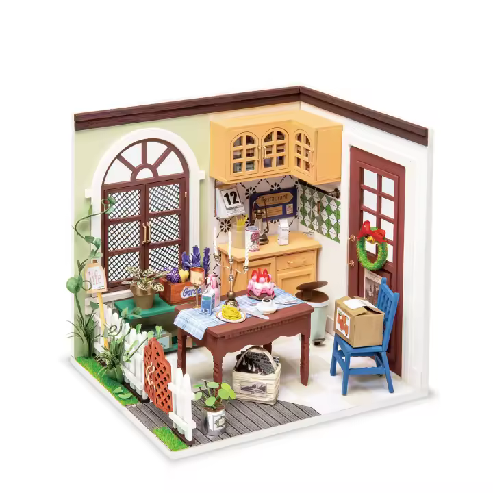DAM. Comedor Mrs Charlies. Casa de muñecas maqueta de madera para pintar y montar. 16x12x15cm - 1