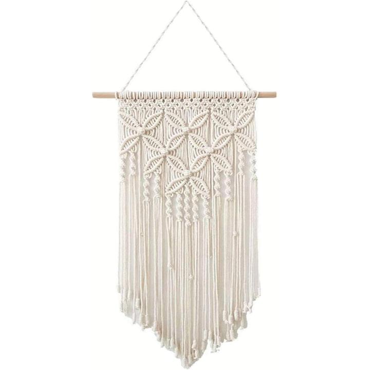 BIT Tapiz de pared de macramé, decoración del hogar, tapiz de pared de macramé, tapiz de pared tejido a mano, decoración de interiores y exteriores, bohemio, para bodas, sala de estar, dormitorio (blanco-blong)