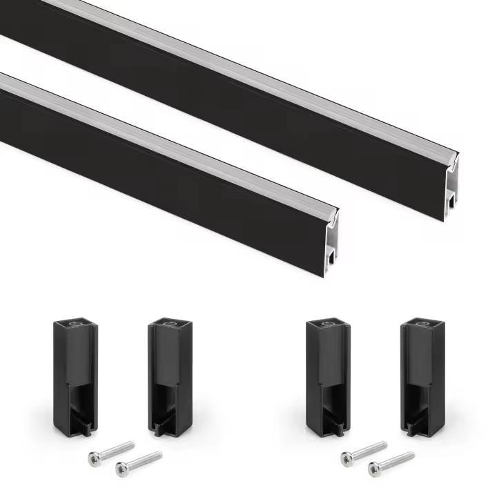 Lote de 2 barras para armario luxe de longitud 0.75m con soportes, aluminio y plástico, pintado negro texturizado - 1