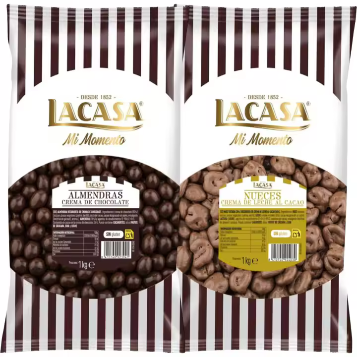 Lacasa Mi momento Pack 2 kg: deliciosas bolas de  Almendra con chocolate Negro y Nuez con chocolate con Leche - 1