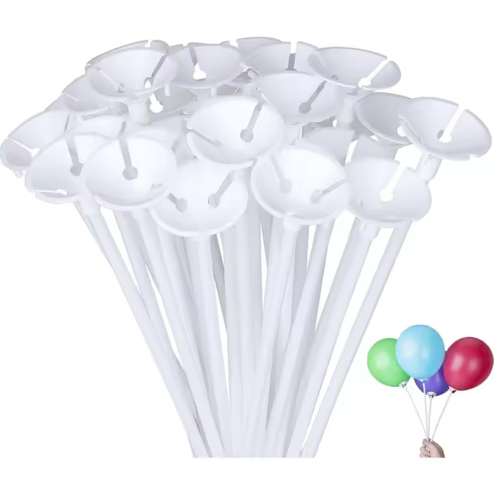 Tige Ballon, 50pcs Kit de Support de Ballon, Porte Ballon, Bâtons de Ballon en Plastique, support de bâtons blanc, Pour décoration d'anniversaire, Fête, Mariage,Noël, Halloween - 1