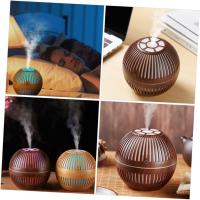 Nueva y creativa máquina de aromaterapia de aceite esencial de grano de madera hueco de estilo retro redondo creativo mini humidificador USB para el hogar, grano de madera claro - details 4