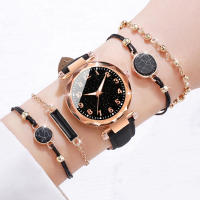 Set De 5 Relojes Para Mujer Con Pulseras Estilo Cielo Estrellado Bisel De Lujo Cuero Malla Acero Inoxidable Moda Casual - details 2