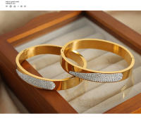 Pulsera de Maple inoxidable de Cristal Cuadrada circón de color circular de Doble forma pulsera de Puño simple de Oro para Mujeres accesorios de joyería - details 6