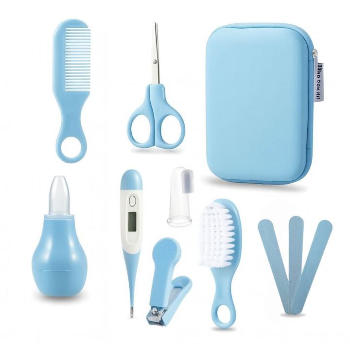 BATHBY Kit de Cuidado e Higiene para Bebé, Estuche Portátil, Cepillo, Tijeras, Lima, Cortauñas, Termómetro, Aspirador Nasal