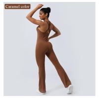 Conjunto De Yoga Para Mujer Con Padded Fitness Jumpsuit Cruzado En Espalda Y Pierna Flared Vestido De Entrenamiento De Correr Conjunto De Yoga De Nylon Talla Verdadera - details 10