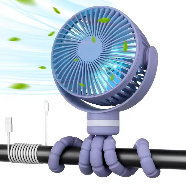 Ventilador portátil para cochecito, 8000 mAh, batería de larga duración de 27 horas, ventilador desmontable, 4 velocidades, rotación de 360°, recargable por USB. - 1