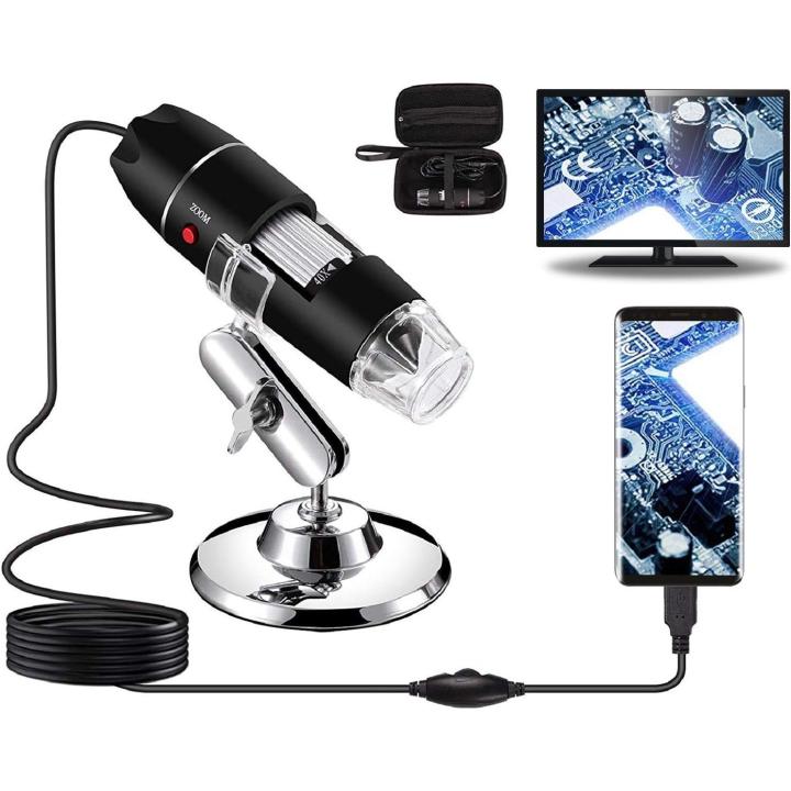 OmHO Microscopio USB Digital 40X 1000X, 8 Led Cámara De Endoscopio Aumento con Soporte y Soporte de Metal, Compatible para Android Windows 7 8 10 Linux Mac