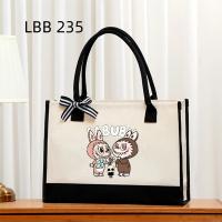 Bolsa de lona beige de Labubu (diseño cartoon), bolsa de mano práctica para mujer, tote bag - details 11