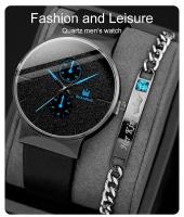Reloj Deportivo Para Hombre 2pcs Set Moda Reloj De Pulsera De Cuarzo Negocio Casual Reloj De Lujo Relogio Masculino Con Correa De Cuero - details 0