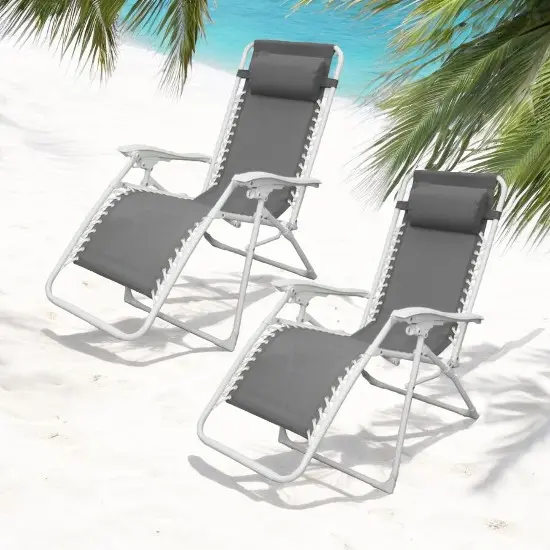 2 Tumbonas Reclinable para Camping y Jardín 112 x 65 x 84 cm Tumbona Negra o Gris + Almohada Silla Gravedad Cero Playa Verano Piscina Banquetas para Salón Jardín Balcón - 1