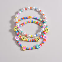 Juego De 3 Piezas De Pulseras Para Mujer Estilo Bohemio Con Perlas Sonrientes Y Cuentas De Arroz Coloridas Adornos De Moda Sin Metal - details 2