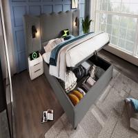 Cama tapizada Twin 160x200 with Luz de Lectura y Carga USB Typo-C, somier de almacenamiento with listones de Madera maciza y metal, Gris, Linen (cojín no incluido). - details 1