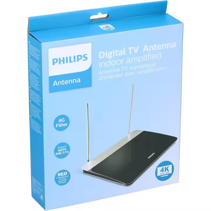 Philips SDV6227/12 - Antena Digital para TV con Amplificación de 47 dB - Alta Recepción en HD - 1