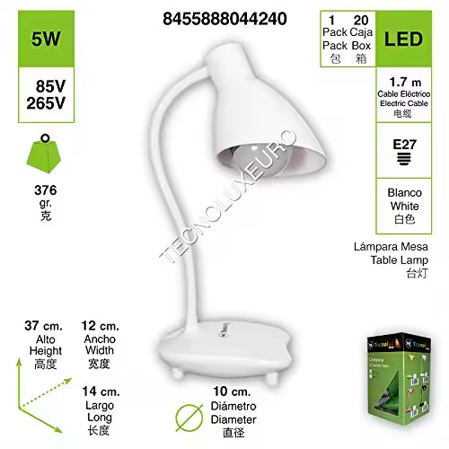 LAMPARA DE MESA DE LA MANGUERA EL MODELO BASE COLOR BLANCO Solo se puede utilizar bombilla LED 5w. - 1