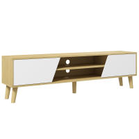 HOMCOM Mueble TV Mueble de Salón Mesa para TV con 2 Puertas 2 Estantes y 5 Patas de Madera para Televisores de hasta 65 Pulgadas 150x30x42 cm Roble - details 0