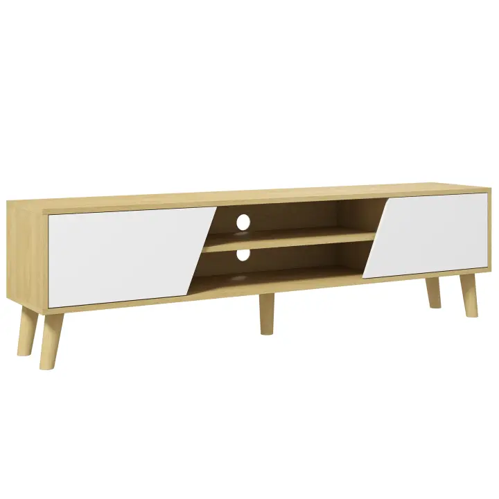 HOMCOM Mueble TV Mueble de Salón Mesa para TV con 2 Puertas 2 Estantes y 5 Patas de Madera para Televisores de hasta 65 Pulgadas 150x30x42 cm Roble - 1