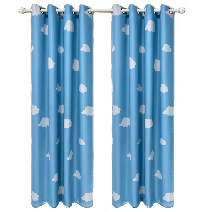 Cortinas Infantiles Azules Con Dibujos Animados Para Dormitorio Cortinas De Nube Para Sala De Estar Y Cuarto De Bebé Semi-Blackout Panel De Ventana - 1