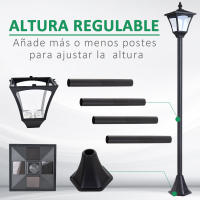 Outsunny Farol Solar de Jardín IP44 Lámpara de Pie con Luces Inteligentes LED para Exteriores Patio Terraza 15x15x120 cm Negro - details 3