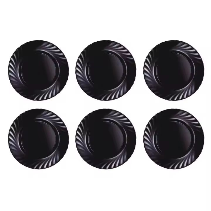 LUMINARC TRIANON NEGRO 6 Plato Llano Vidrio 24,5CM Negro Brillo Fabricado en Francia Reciclable - 1