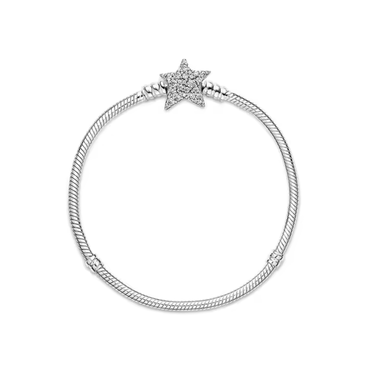 PANDORA Moments - Pulsera asimétrica de cadena de serpiente con cierre de estrella, pulsera con dije para mujer, plata de ley con circonita cúbica transparente, con caja de regalo - 1
