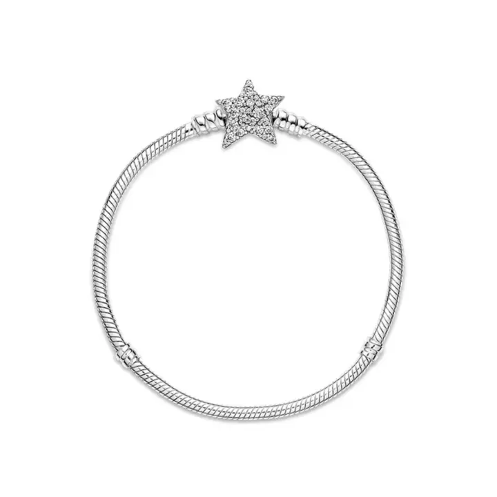 PANDORA Moments - Pulsera asimétrica de cadena de serpiente con cierre de estrella, pulsera con dije para mujer, plata de ley con circonita cúbica transparente, con caja de regalo - 1