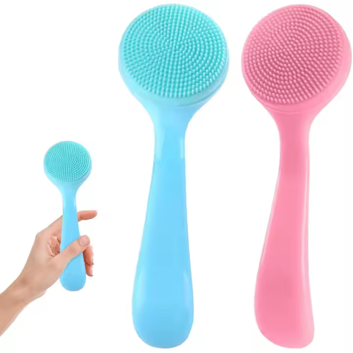 Cepillos de limpieza facial de silicona suave (2 unidades), masajeador manual de piel, almohadillas de limpieza profunda para exfoliar residuos de maquillaje (azul y rosa) - 1