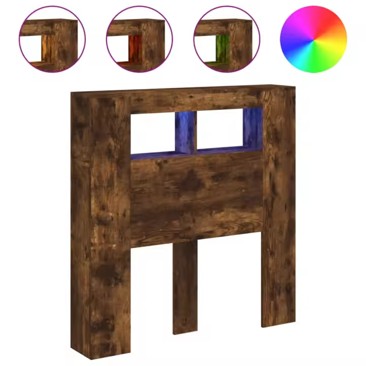 vidaXL Cabecero LED madera ingeniería roble ahumado 100x18,5x103,5 cm - 1