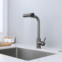 Grifo De Cocina Retráctil En Gris Y Negro Con 6 Modos Y Cabezal De Rociador Acero Inoxidable Mate Manillar Sencillo Montaje En Plato - details 6