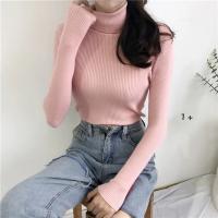 Suéter De Punto Grueso Para Mujer Otoño Invierno Manga Larga Cuello Alto Ajustado Suave Y Cálido Pullover De Algodón Y Acrílico Estilo Casual - details 32