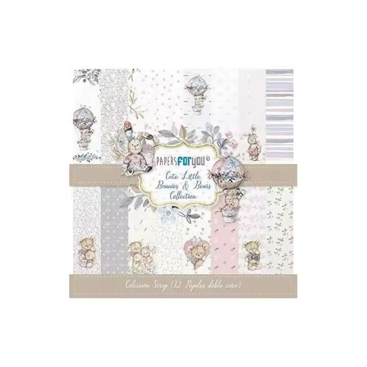 PAPERSFORYOU PAPEL SCRAP CUTE LITTLE BUNNIES & BEARS 30X30 12H - 1