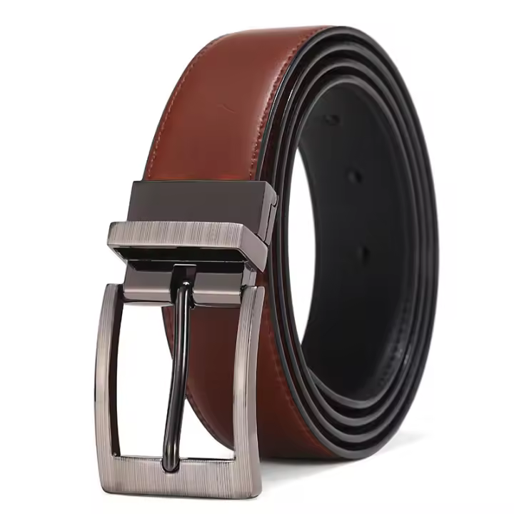 Cinturón Reversible De Cuero Genuino Para Hombre Con Hebilla De Lujo Negra Y Marrón Moda Negocios Casual Ancho 3.4cm - 1