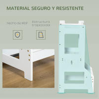 HOMCOM Torre de Aprendizaje para Niños 3-6 Años de Madera Taburete de Cocina Infantil Convertible en Escritorio con Pizarra Pedal y Barra de Seguridad para Baño 42x44x86 cm - details 4