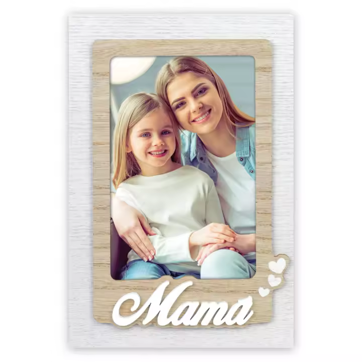 Zep Marco Portafotos en Madera Blanca para Mamá 10x15 con Decoraciones en Relieve en Forma de Corazones - 1