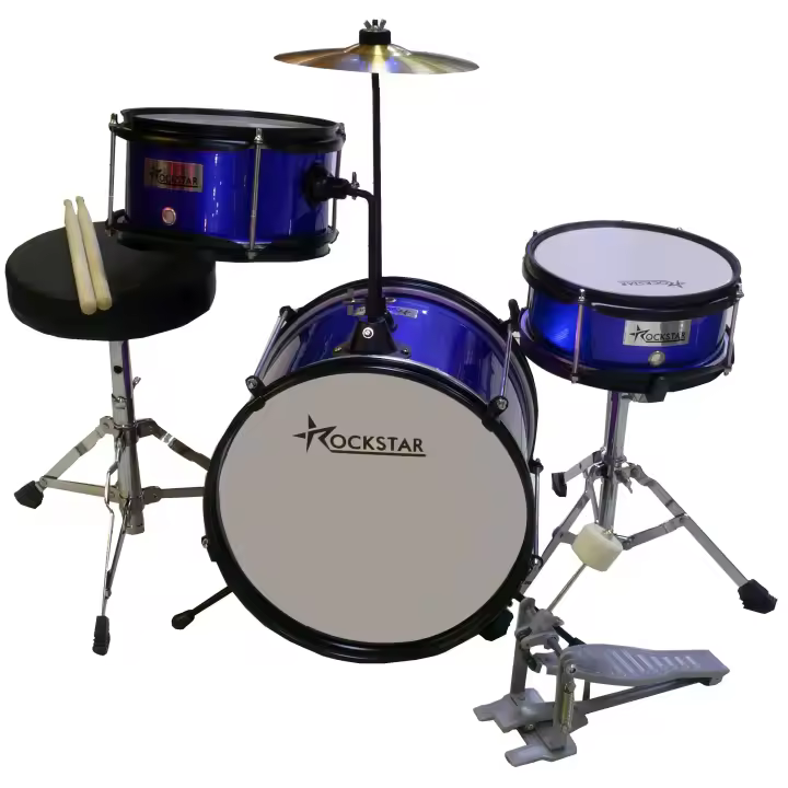 ROCKSTAR MUSIC Batería Infantil para Niños de Madera Azul Metálico - 1