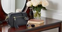 Bolso de HOMBRO mujer de cuero Genuino, bandoleras Mujer pequeñas, ajustable Y 2 bolsos con Cremallera, Italian artesania JOY (Negro) - details 2